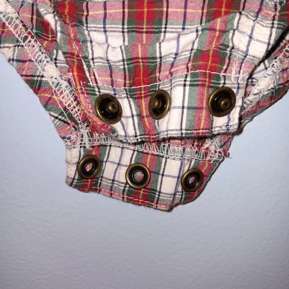 Vintage OSH KOSH BGOSH snap button down collared long sleeve onesie red plaid